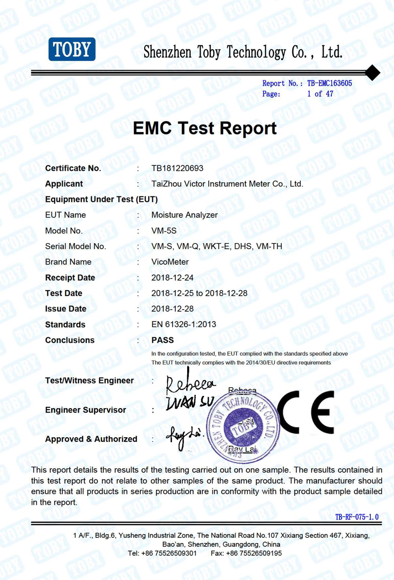 維科美拓鹵素水分測(cè)定儀獲得CE-EMC認(rèn)證報(bào)告